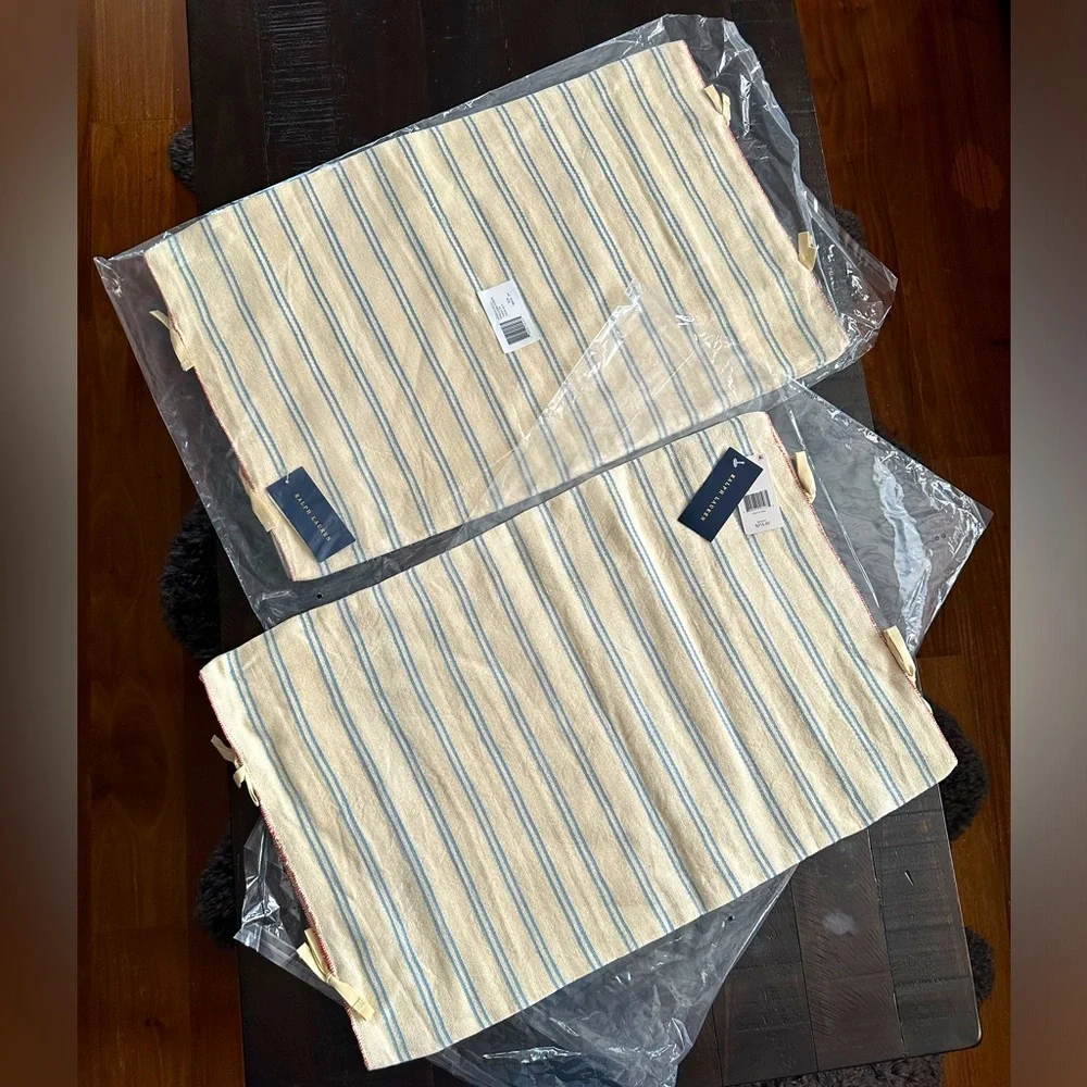 Ralph Lauren Home Cream and Blue Striped Pillow Shams (Pair)